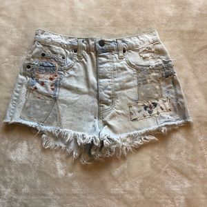 CARMAR Denim Floral Patchwork High Rise Shorts